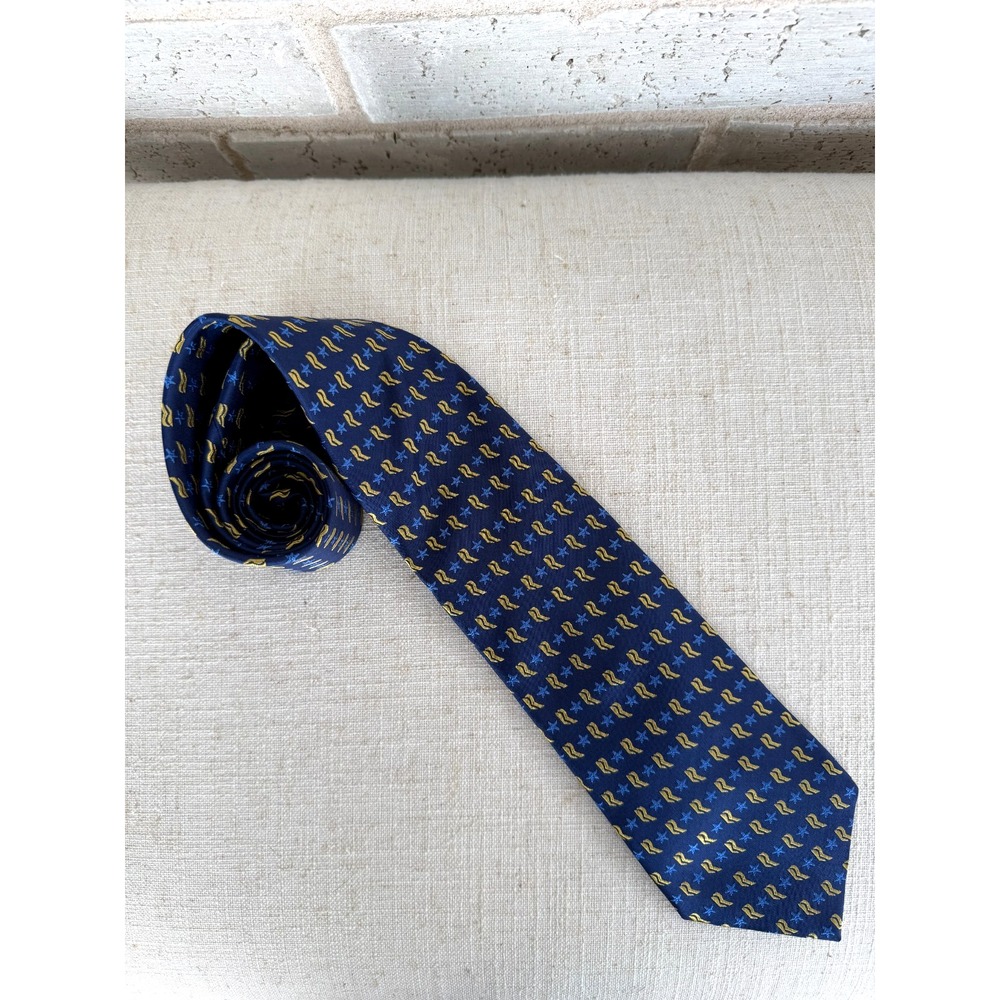 Collared Greens Romney Victory Tie Mens Navy Yellow Silk Made in USA Exclusive